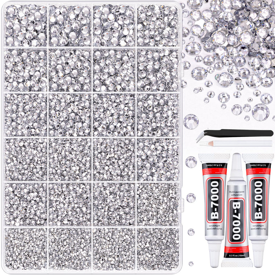 TINKRSTUFF front packaging showing 24-grid rhinestones kit and included tools for convenience
