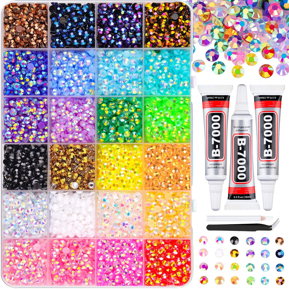 TINKRSTUFF front packaging showing 24-grid case and mixed-color rhinestones for easy organization