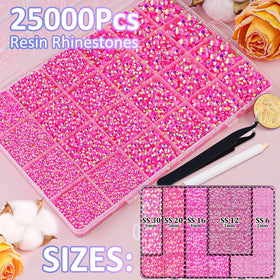 TINKRSTUFF open grid box revealing 2mm to 6mm sorted rhinestones for easy selection