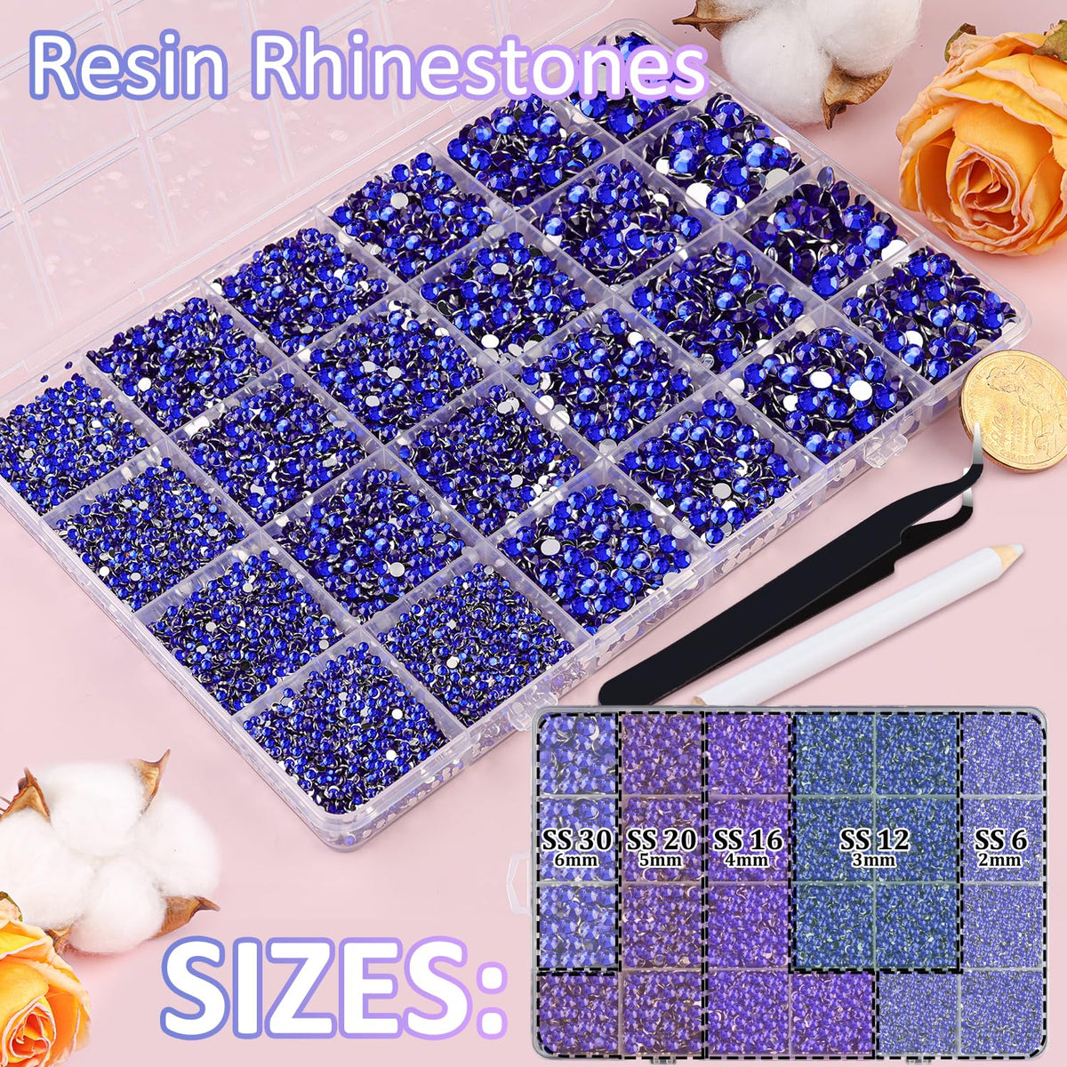TINKRSTUFF close-up of 2–6mm grids showing stone sizes and sparkling facets for precise design