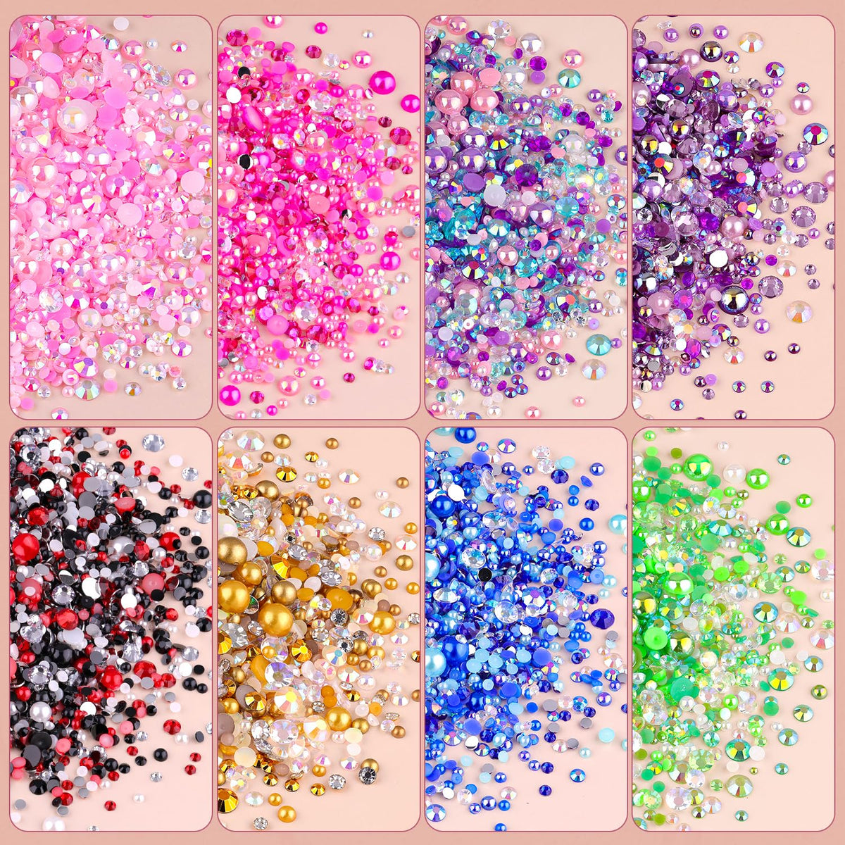 TINKRSTUFF pearls and gems applied on nails creating detailed designs