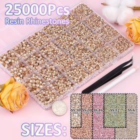 TINKRSTUFF organized 24-compartment grid with mixed-size champagne gems for easy access