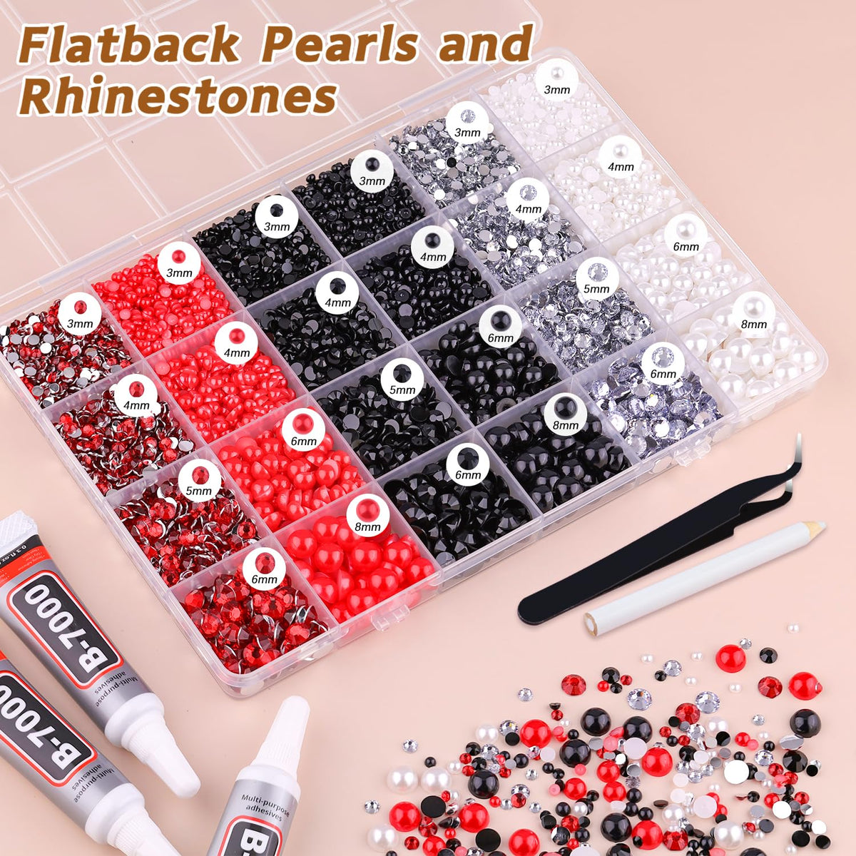 TINKRSTUFF tweezer picker pencil and three B7000 glue tubes close-up, precise application benefit