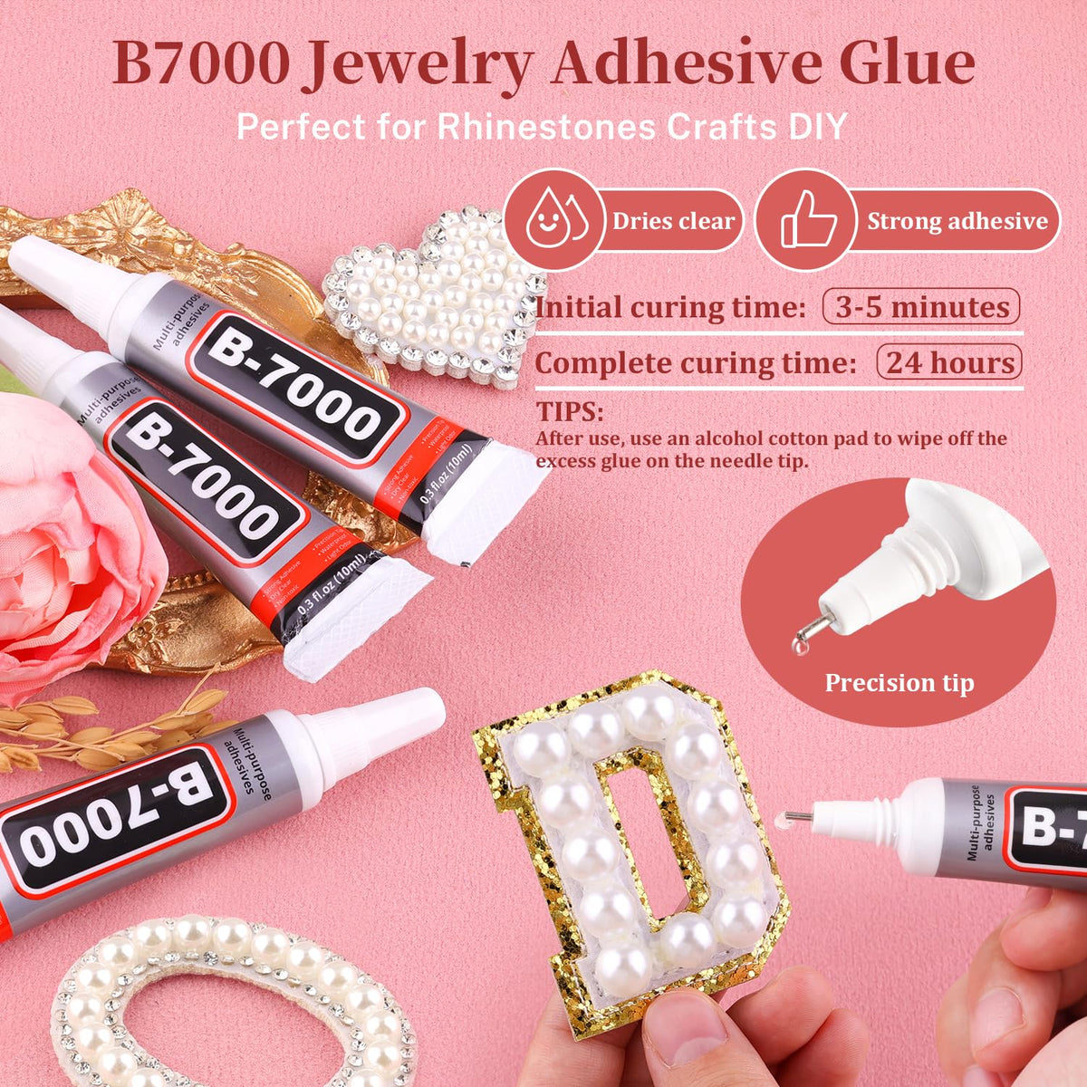 TINKRSTUFF tweezers, pickup pen and three B7000 glue tubes for precise application