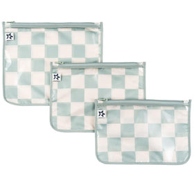 Tiny Twinkle front packaging showing sage checkers design and organized set benefit