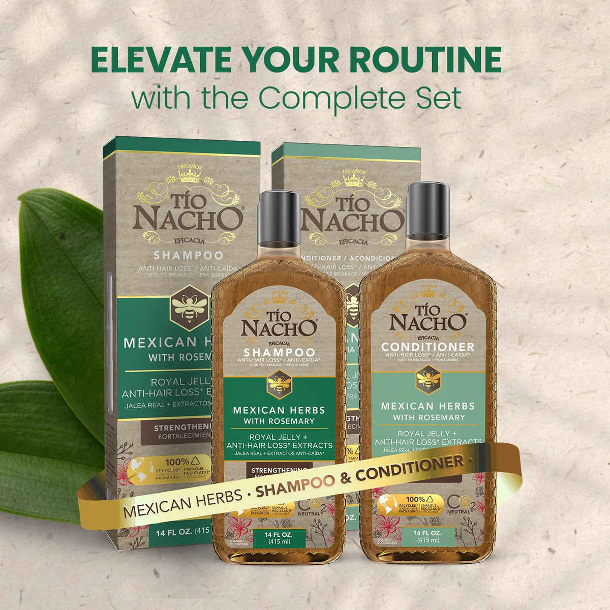 Tío Nacho herbal ingredients flatlay showing nourishing extracts