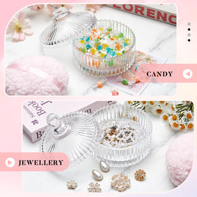 Tioncy container holding jewelry and puffs for dual-purpose organization