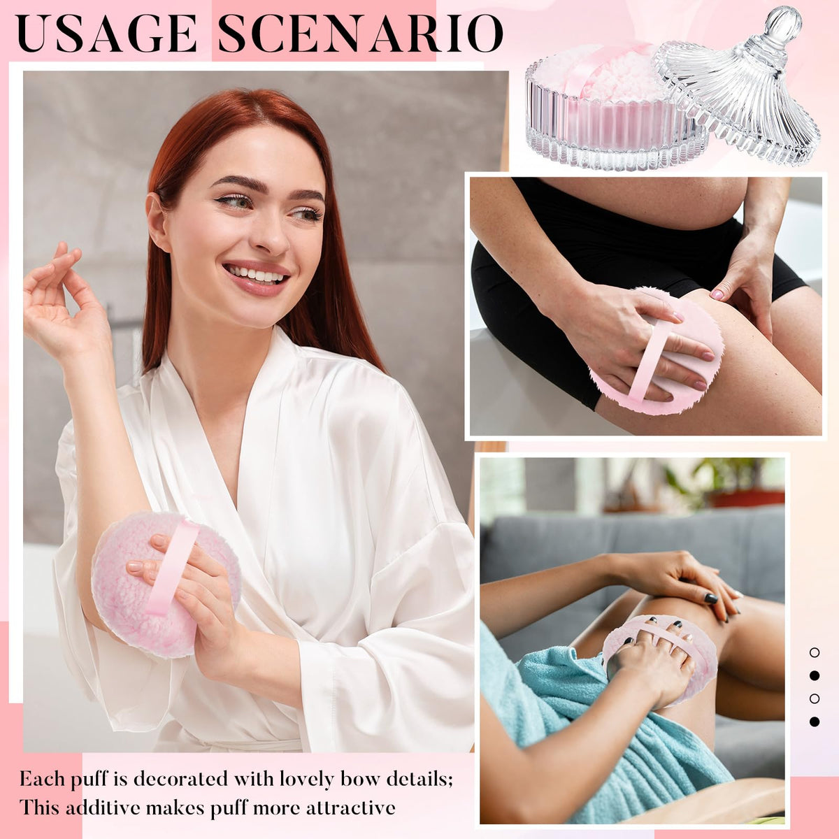 Tioncy puff held in hand showing scale and comfortable grip with strap