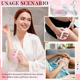 Tioncy puff held in hand showing scale and comfortable grip with strap