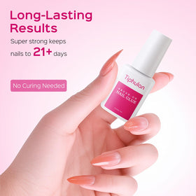 TIPHULAN glue being applied to press-on nail for secure, quick bonding