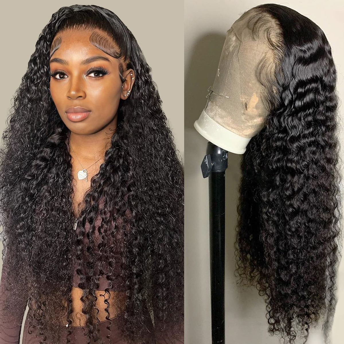 Tipiuli front view 26-inch deep wave wig showing natural hairline and volume