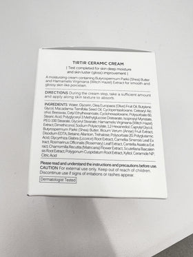 TIRTIR ceramic cream packaging label detail focusing on ingredient highlights and product claims