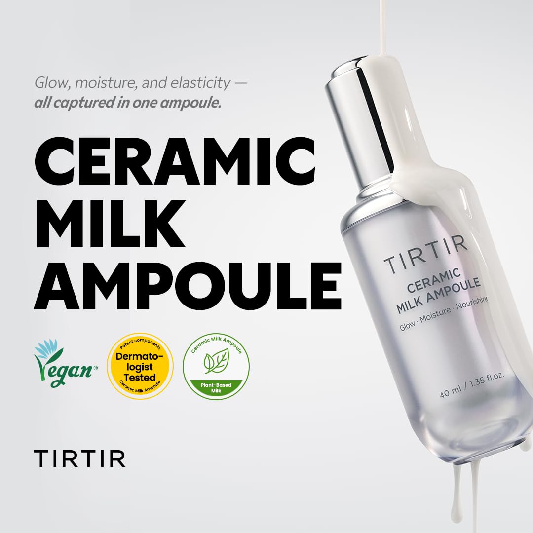 TIRTIR texture close-up on palm, shows lightweight creamy-milky hydration finish