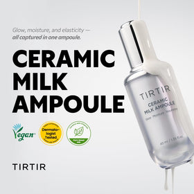 TIRTIR texture close-up on palm, shows lightweight creamy-milky hydration finish