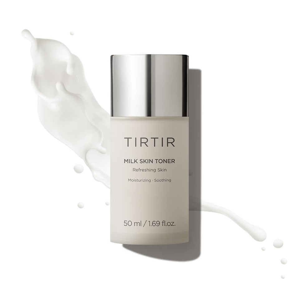 TIRTIR front packaging of milk skin toner showing bottle and label, highlights hydration