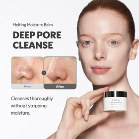 TIRTIR balm emulsified with water into milky texture, shows easy rinsing benefit