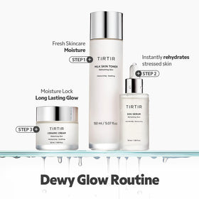 TIRTIR serum on bathroom vanity in lifestyle scene conveying daily routine benefit