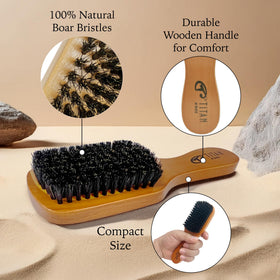 Titan Club boar bristles closeup showing dense natural fibers for even oil distribution benefit