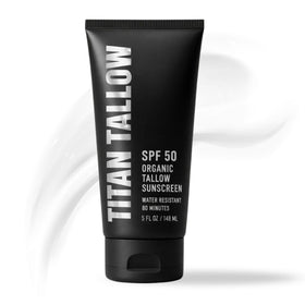 Titan Tallow front jar view showing packaging and SPF 50 protection