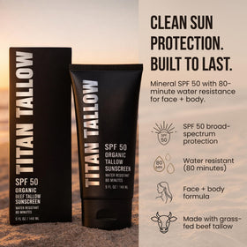 Titan Tallow ingredient collection with jojoba and beeswax showing natural formulation