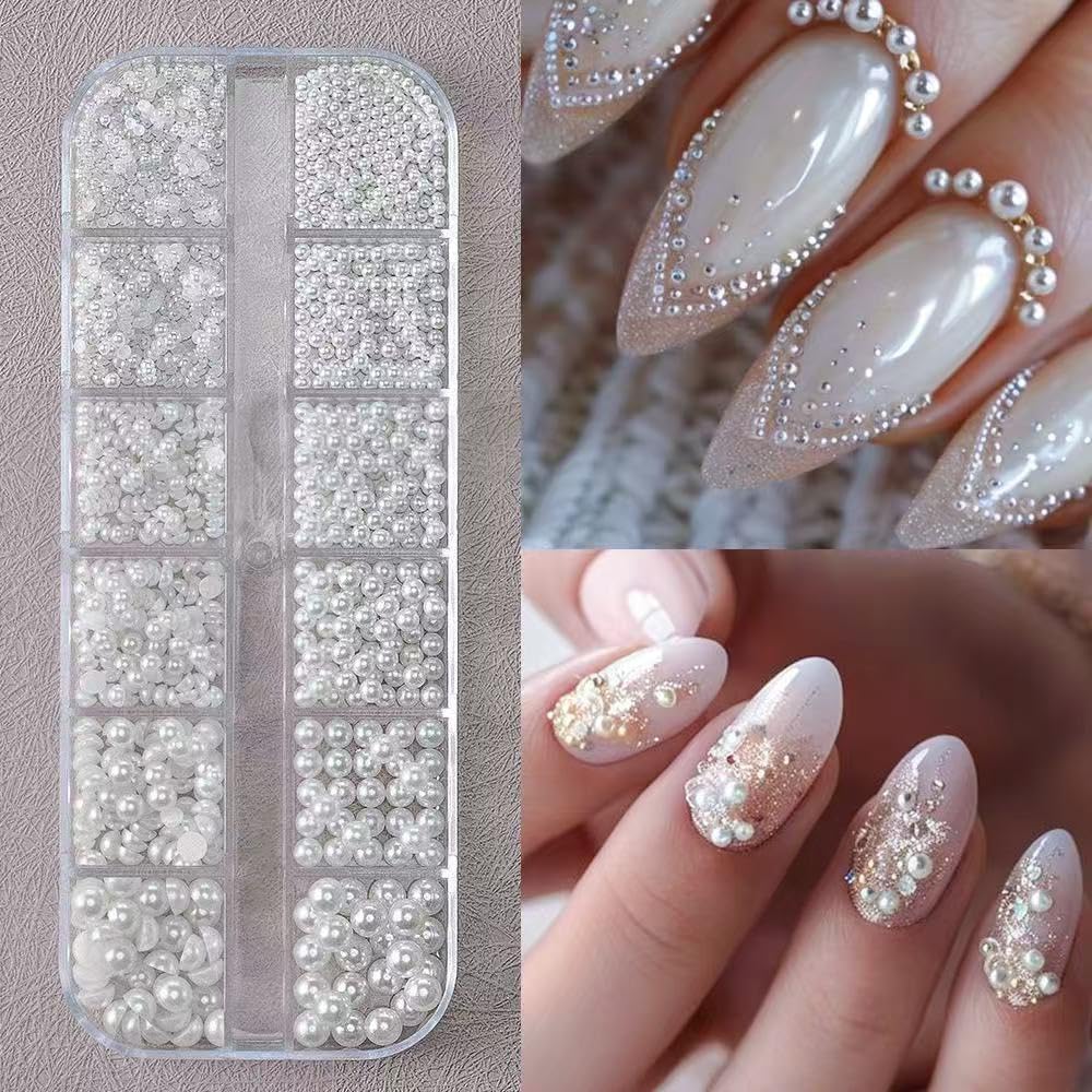 Tiwnefua mixed-size pearls and flatback crystals arranged to show variety and design options