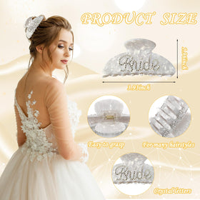 Tkifoda Bride hair claw top view with rhinestone letters adding sparkle to hairstyles benefit