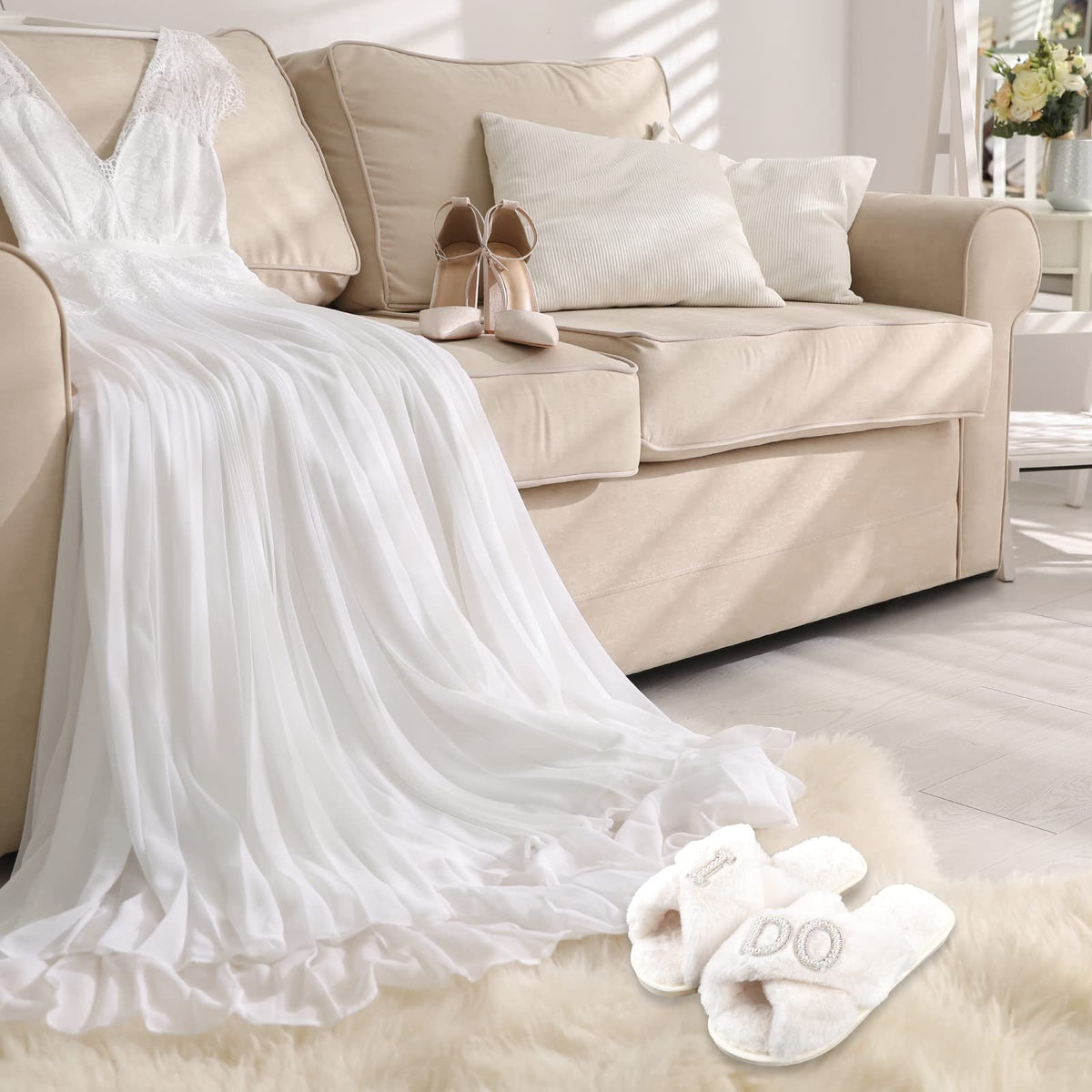 Tkifoda gift set styled on vanity conveying coordinated bridal accessories