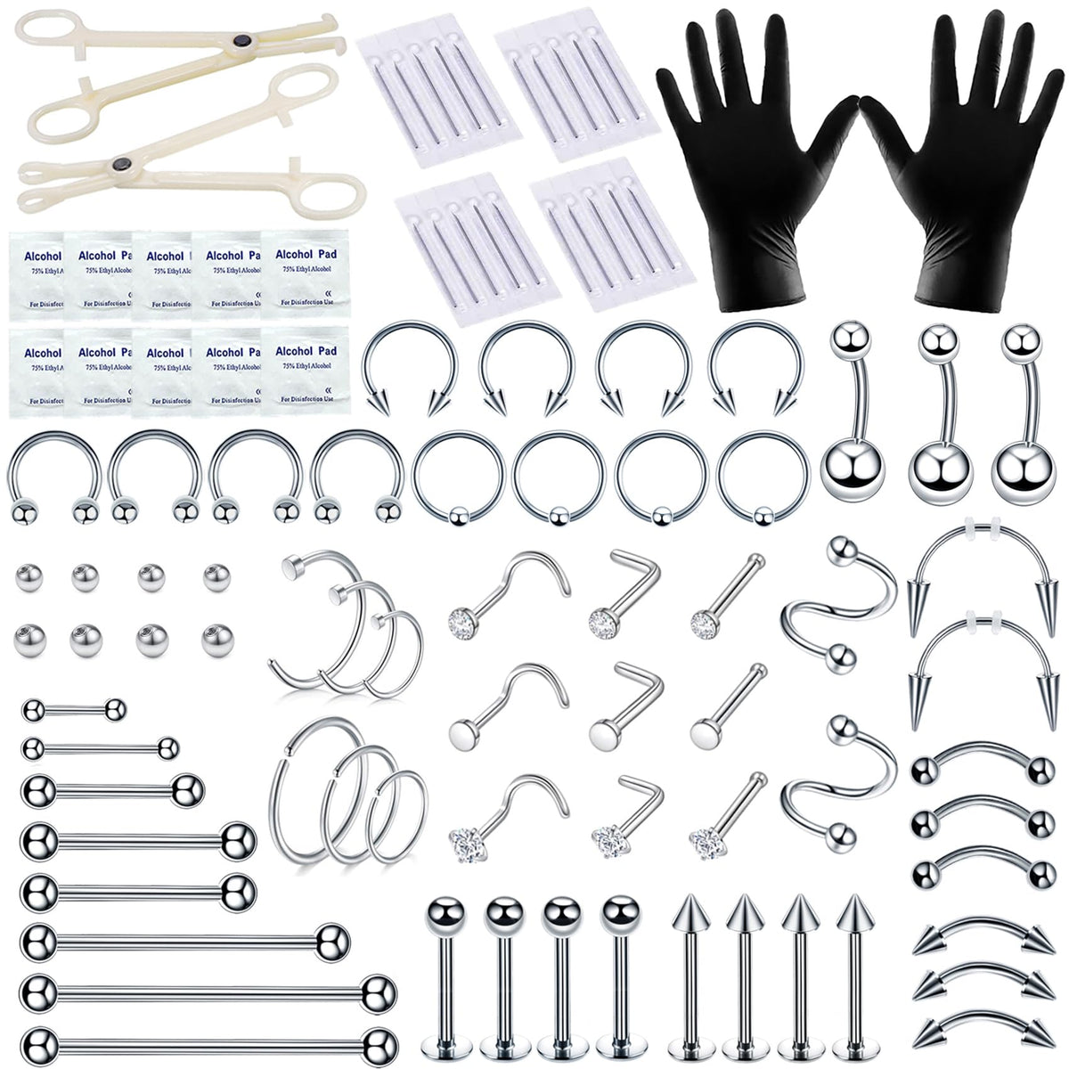 TKKUY front packaging showing full 94-piece piercing kit and contents