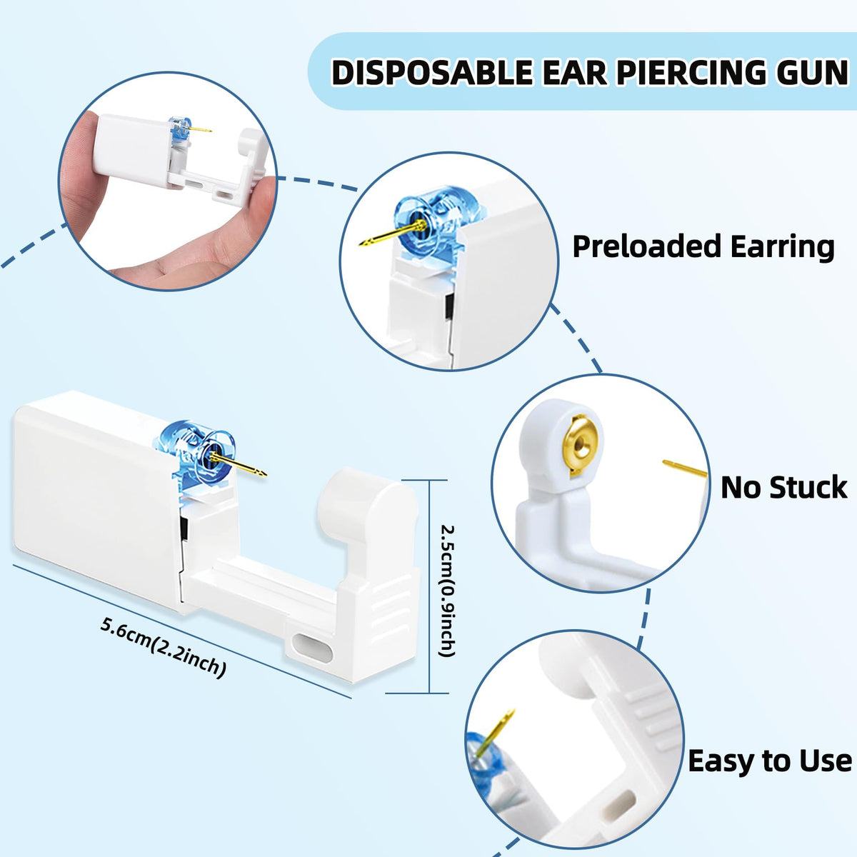 TKKUY piercing gun demonstrated on an ear model to show proper usage
