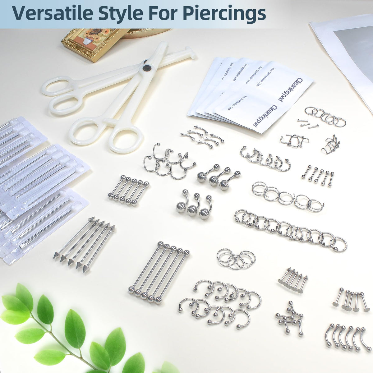 TKKUY setup for nostril piercing in use showing sterile arrangement