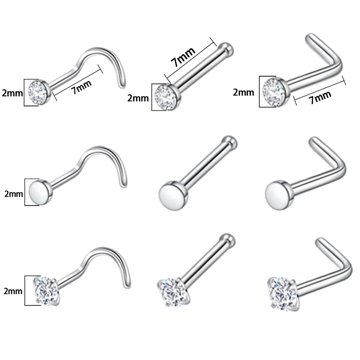 TKKUY assortment of lip and nose studs displayed for quick selection