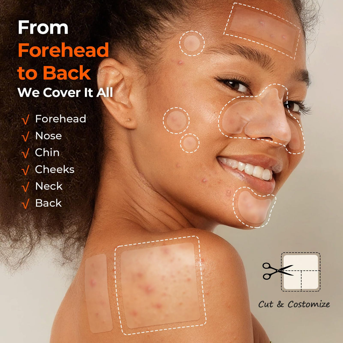 TKTK assorted patch sizes spread out to show six different shapes, targeted coverage