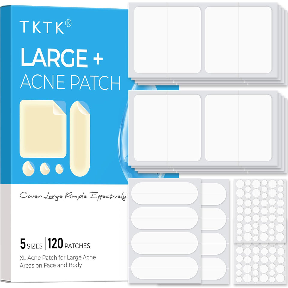 TKTK front packaging showing 120 acne patches and benefits