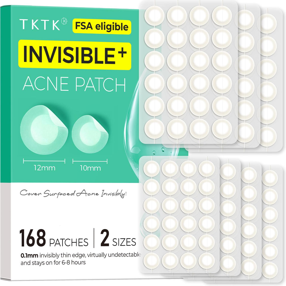 TKTK front packaging showing 168 invisible pimple patches and brand clarity