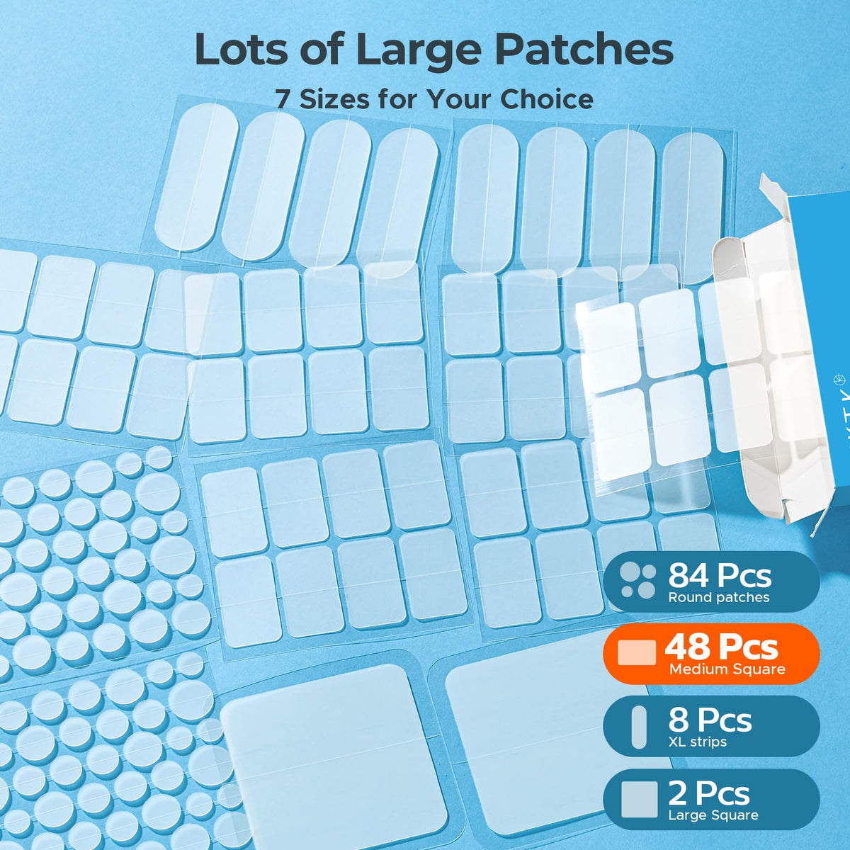 TKTK open box with 142 patches organized for easy selection