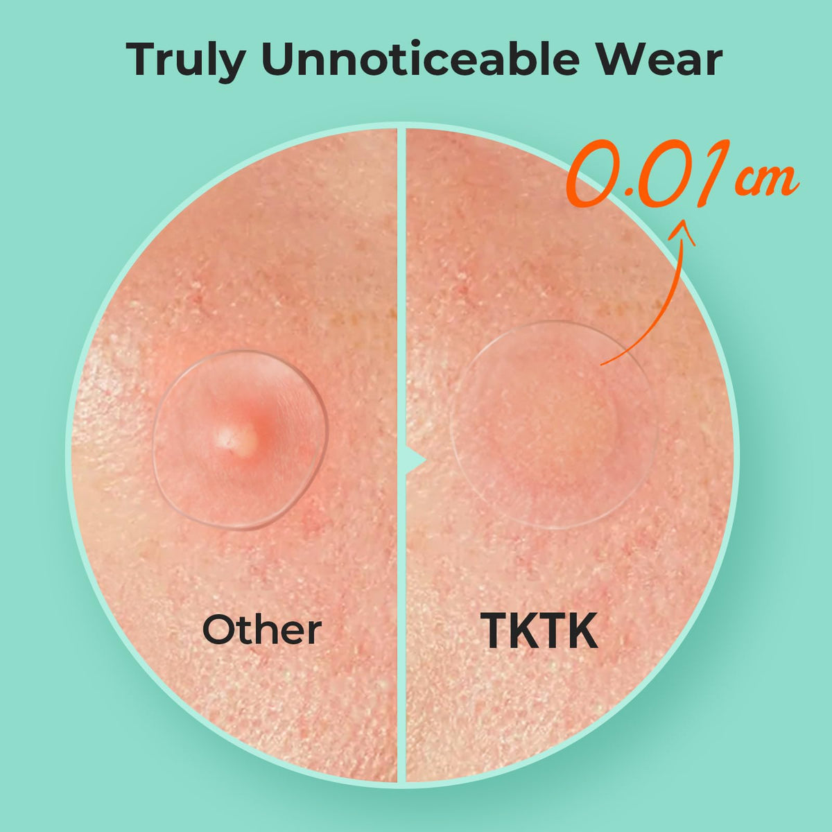 TKTK close-up of single patch texture and beveled 0.01cm edge for discreet wear