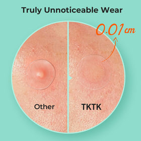 TKTK close-up of single patch texture and beveled 0.01cm edge for discreet wear
