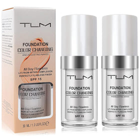 TLM front packaging showing two foundation bottles and key details for easy selection