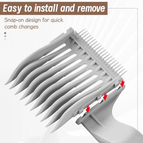 TMJUU demonstration of detachable comb head snapping onto handle for quick swaps