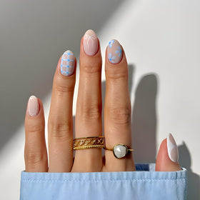 Tnbuokas front view of 24-piece press-on nails showing full kit and packaging benefit