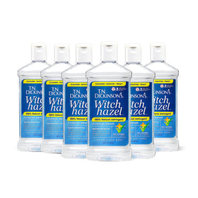 T.N. Dickinson's front packaging showing six bottles and clear natural astringent benefits