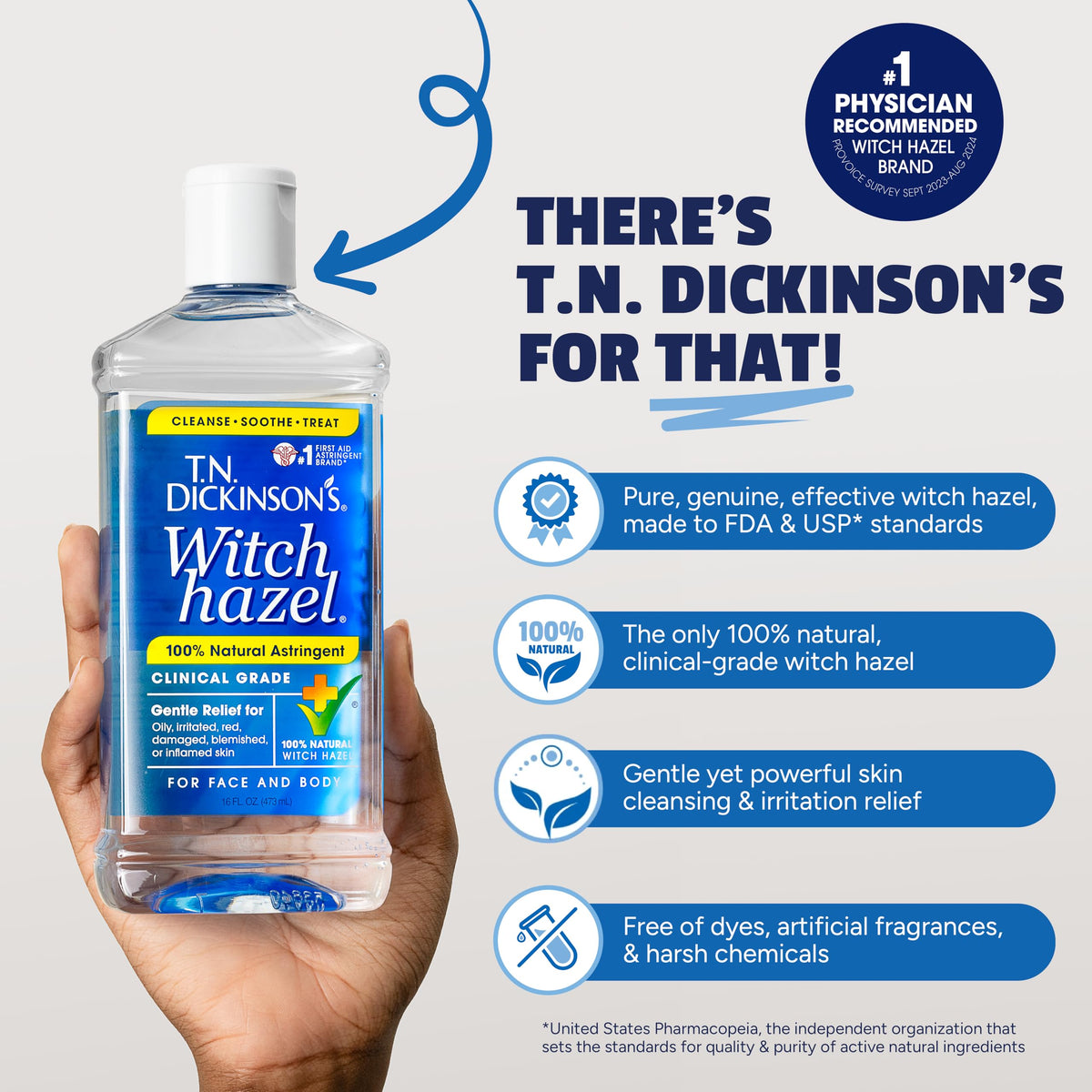 T.N. Dickinson's pouring astringent onto cotton pad to remove oil and refresh skin