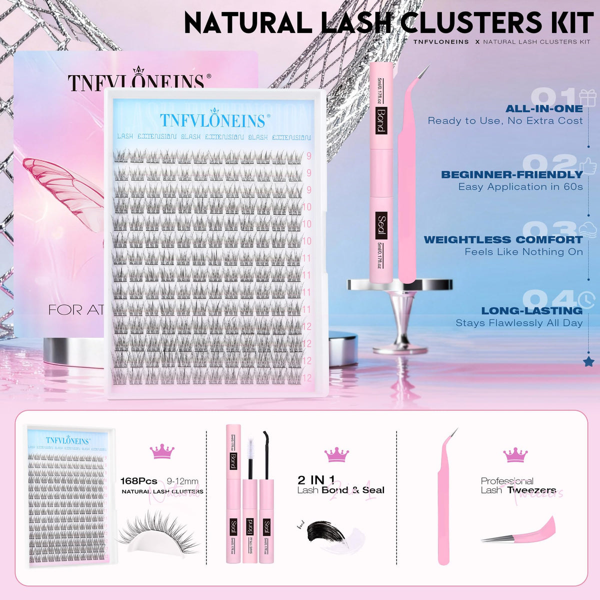 TNFVLONEINS close-up of wispy synthetic lash cluster fibers showing soft, natural texture