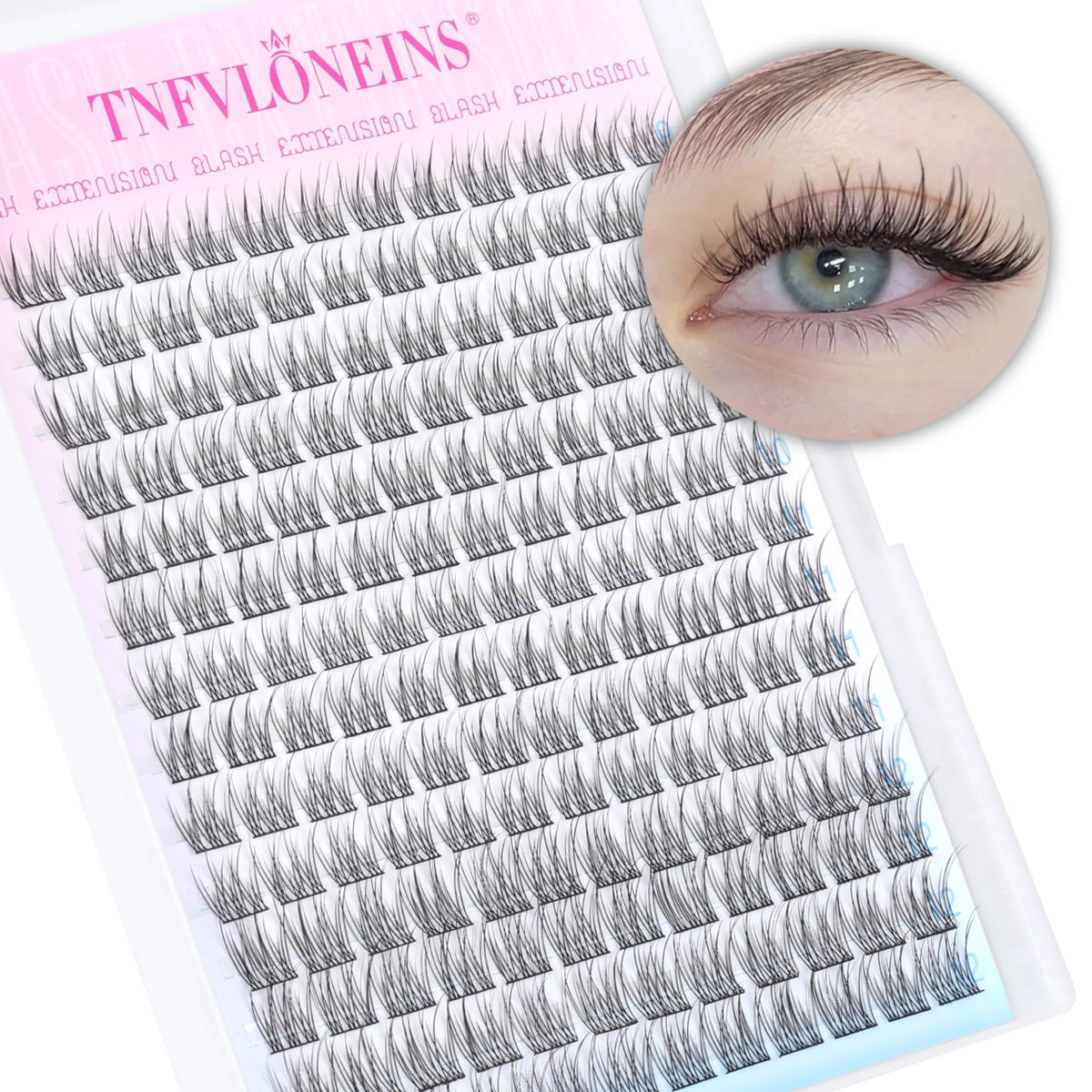 TNFVLONEINS front packaging showing 168 cluster lashes and brand benefits