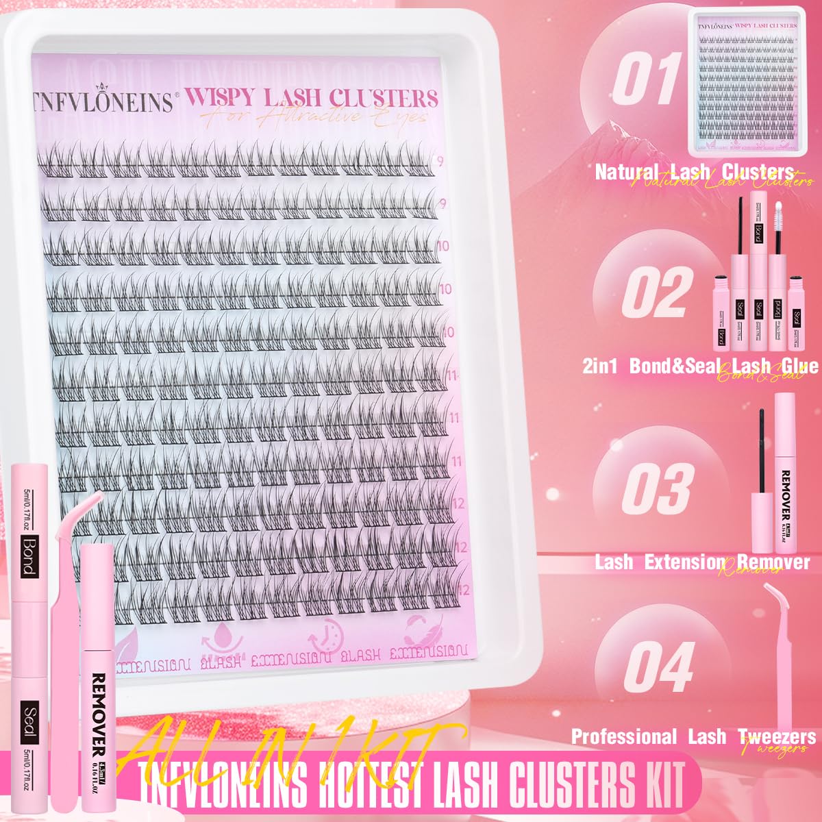 TNFVLONEINS close-up of wispy 9–12mm lash clusters highlighting fine texture
