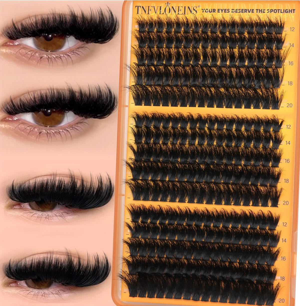 TNFVLONEINS front packaging showing fluffy cluster lash set and densities