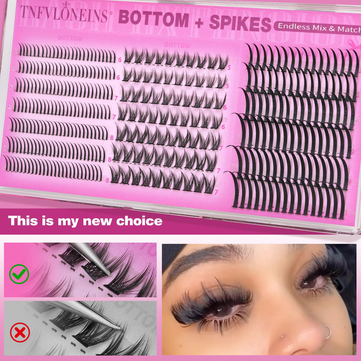 TNFVLONEINS model wearing festival makeup illustrating bold, reusable spiky lash effect