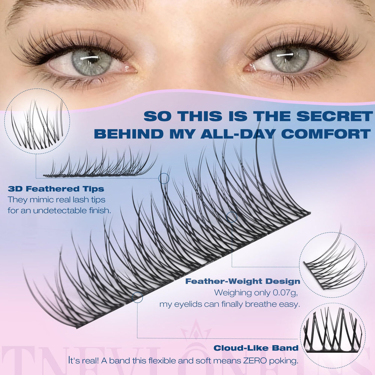 TNFVLONEINS comparison of strip lashes and clusters, cluster format offers lighter, customizable volume