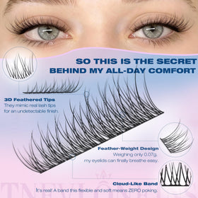 TNFVLONEINS comparison of strip lashes and clusters, cluster format offers lighter, customizable volume