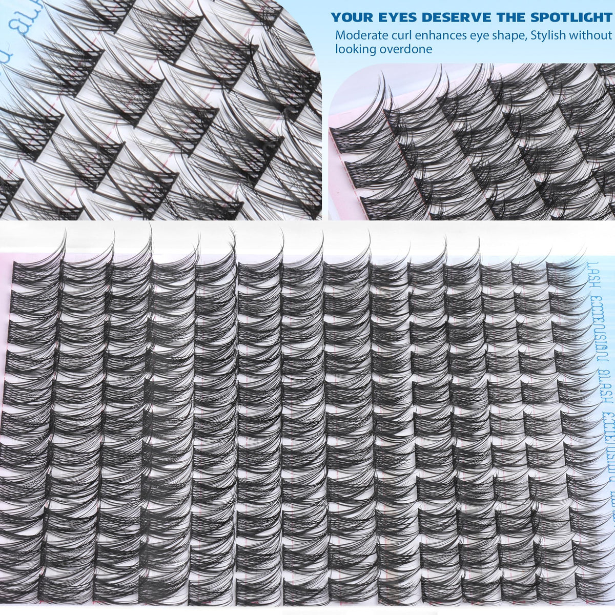 TNFVLONEINS cluster lashes with water droplets demonstrating waterproof wear benefit